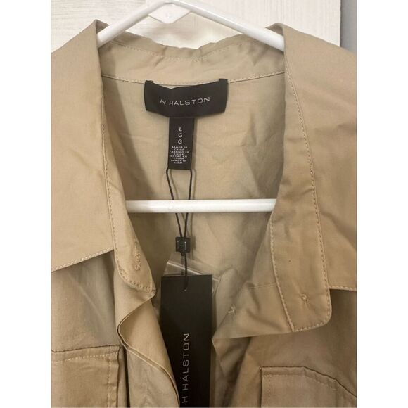 H By Halston Women's Sleeveless Belted Shirt Dress Khaki Size Large NWT - Picture 5 of 7